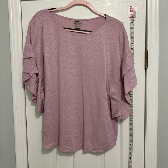 Chicos Womens XL 3 Pink Tiered flutter Ruffle Sleeve Texture pullover top blouse - Picture 1 of 7